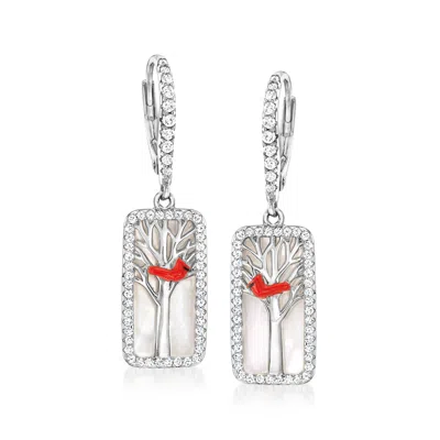 Ross-simons Mother-of-pearl And . White Topaz Cardinal Drop Earrings With Multicolored Enamel In Sterling Silver