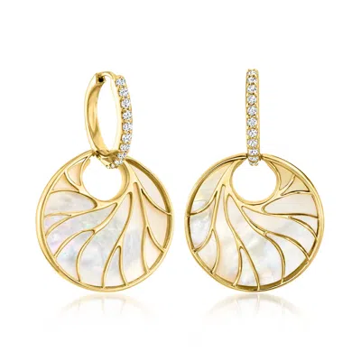 Ross-simons Mother-of-pearl And . White Topaz Circle Hoop Drop Earrings In 18kt Gold Over Sterling In Multi