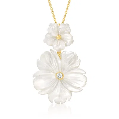 Ross-simons Mother-of-pearl And . White Topaz Flower Pendant Necklace In 18kt Gold Over Sterling In Multi