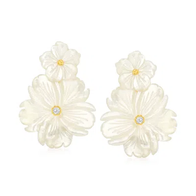 Ross-simons Mother-of-pearl And . White Topaz Flower Removable Drop Earrings With 18kt Gold Over Sterling In Silver