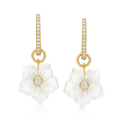 Ross-simons Mother-of-pearl And . White Topaz Removable Flower Drop Earrings In 18kt Gold Over Sterling