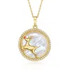 Ross-simons Mother-of-pearl And . White Zircon Reindeer Pendant Necklace With Red Enamel In 18kt Gold Over Sterl In Gold