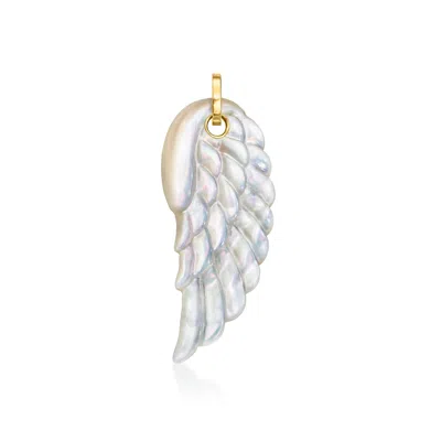 Ross-simons Mother-of-pearl Angel Wing Pendant In 14kt Yellow Gold In White
