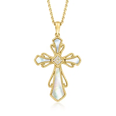 Ross-simons Mother-of-pearl Cross Pendant Necklace With Diamond Accents In 18kt Gold Over Sterling In Multi