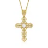 Ross-simons Mother-of-pearl Filigree Cross Pendant Necklace In 18kt Gold Over Sterling In White