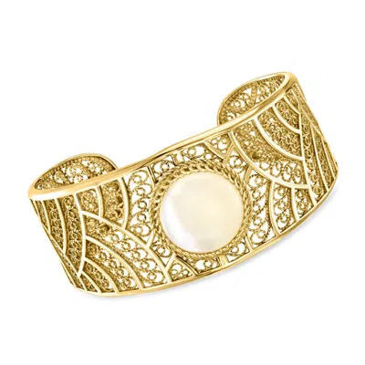 Ross-simons Mother-of-pearl Filigree Cuff Bracelet In 18kt Gold Over Sterling In Multi