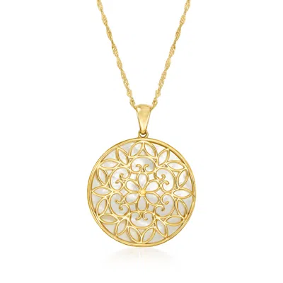 Ross-simons Mother-of-pearl Floral Pendant Necklace In 18kt Gold Over Sterling In Multi