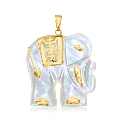 Ross-simons Mother-of-pearl "good Luck" Elephant Pendant With 14kt Yellow Gold In White