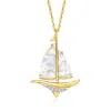 ROSS-SIMONS MOTHER-OF-PEARL SAILBOAT PENDANT NECKLACE WITH DIAMOND ACCENTS IN 18KT GOLD OVER STERLING