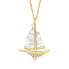 Ross-simons Mother-of-pearl Sailboat Pendant Necklace With Diamond Accents In 18kt Gold Over Sterling In White