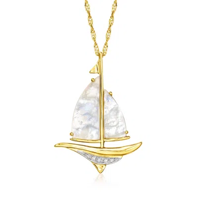 Ross-simons Mother-of-pearl Sailboat Pendant Necklace With Diamond Accents In 18kt Gold Over Sterling In White