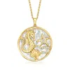 ROSS-SIMONS MOTHER-OF-PEARL SEAHORSE MEDALLION PENDANT NECKLACE WITH . SKY BLUE TOPAZ AND DIAMOND ACCENTS IN 18K