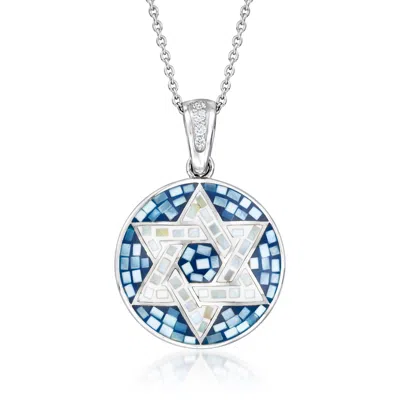 Ross-simons Mother-of-pearl Star Of David Mosaic Pendant Necklace With . White Zircon In Sterling Silver In Metallic