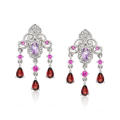 Ross-simons Multi-gemstone And . Diamond Chandelier Earrings In Sterling Silver In Red