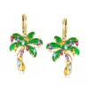 Ross-simons Multi-gemstone And Green Enamel Christmas Palm Tree Drop Earrings In 18kt Gold Over Sterling In Gold