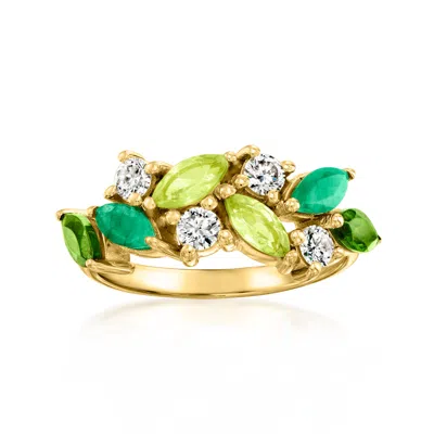 Ross-simons Multi-gemstone And . Lab-grown Diamond Cluster Ring In 18kt Gold Over Sterling In Green