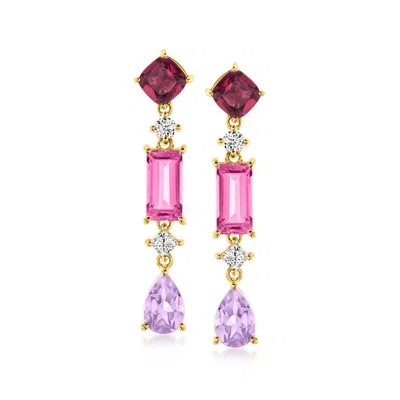 Ross-simons Multi-gemstone And . Lab-grown Diamond Drop Earrings In 18kt Gold Over Sterling