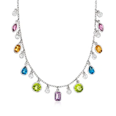 Ross-simons Multi-gemstone And . Lab-grown Diamond Station Necklace In Sterling Silver