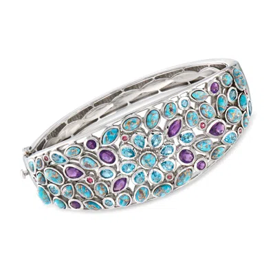 Ross-simons Multi-gemstone And Turquoise Bangle Bracelet In Sterling Silver In Blue