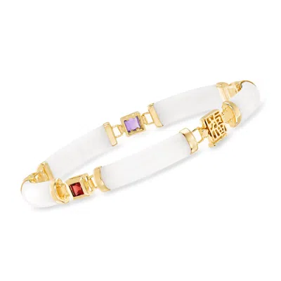 Ross-simons Multi-gemstone And White Jade "bless" Bracelet In 14kt Gold Over Sterling In Silver