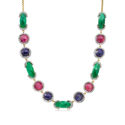 Ross-simons Multi-gemstone And White Topaz Frame Necklace In 18kt Gold Over Sterling