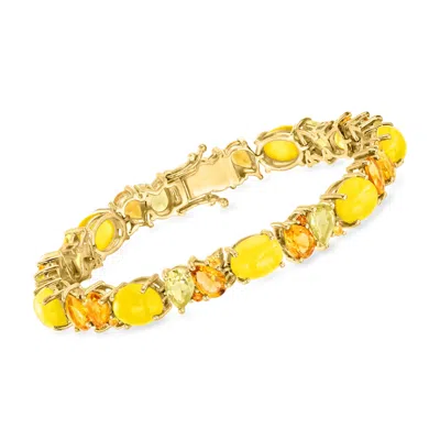 Ross-simons Multi-gemstone And Yellow Chalcedony Bracelet In 18kt Gold Over Sterling