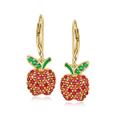 Ross-simons Multi-gemstone Apple Drop Earrings With Green Enamel In 18kt Gold Over Sterling In Red