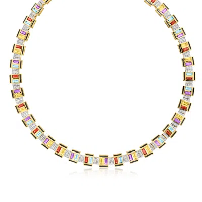 Ross-simons Multi-gemstone Art Deco-inspired Necklace With Black Enamel In 18kt Gold Over Sterling