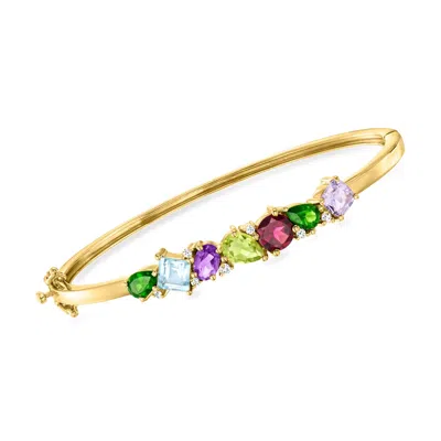 Ross-simons Multi-gemstone Bangle Bracelet With Diamonds In 18kt Gold Over Sterling In Green