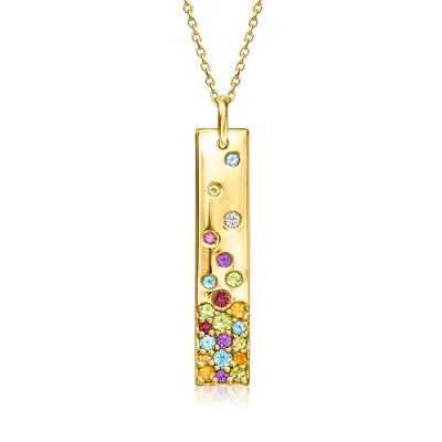 Ross-simons Multi-gemstone Bar Pendant Necklace In 18kt Gold Over Sterling