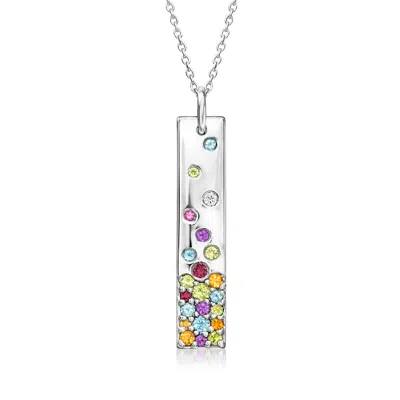 Ross-simons Multi-gemstone Bar Pendant Necklace In Sterling Silver In Metallic