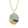 Ross-simons Multi-gemstone Beach Pendant Paper Clip Link Necklace In 18kt Gold Over Sterling