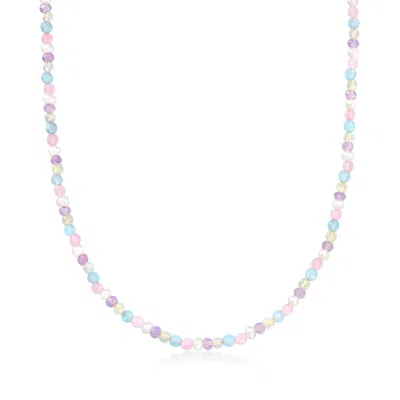 Ross-simons Multi-gemstone Bead And 3-3.5mm Cultured Pearl Necklace In 18kt Gold Over Sterling
