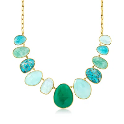 Ross-simons Multi-gemstone Bib Necklace In 18kt Gold Over Sterling In Green