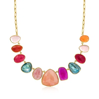 Ross-simons Multi-gemstone Bib Necklace In 18kt Gold Over Sterling In Pink