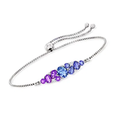 Ross-simons Multi-gemstone Bolo Bracelet In Sterling Silver In Purple