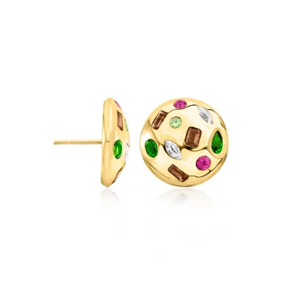 Ross-simons Multi-gemstone Button Earrings In 18kt Gold Over Sterling