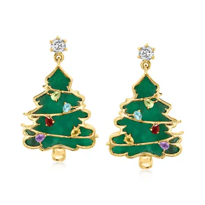Ross-simons Multi-gemstone Christmas Tree Drop Earrings In 18kt Gold Over Sterling