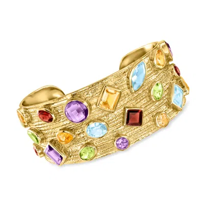 Ross-simons Multi-gemstone Cuff Bracelet In 18kt Gold Over Sterling
