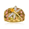 Ross-simons Multi-gemstone Dragonfly Ring In 18kt Gold Over Sterling In Pink