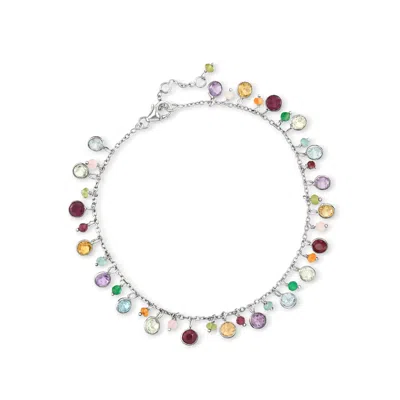 Ross-simons Multi-gemstone Drop Anklet In Sterling Silver