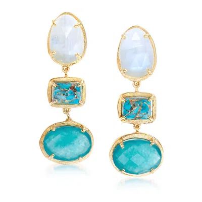 Ross-simons Multi-gemstone Drop Earrings In 18kt Gold Over Sterling In White
