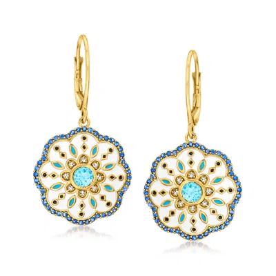 Ross-simons Multi-gemstone Drop Earrings With Blue And White Enamel In 18kt Gold Over Sterling