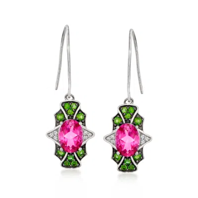 Ross-simons Multi-gemstone Drop Earrings With White Zircon Accents In Sterling Silver In Pink