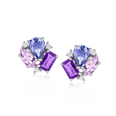 Ross-simons Multi-gemstone Earrings In Sterling Silver In Purple