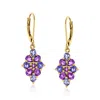 Ross-simons Multi-gemstone Floral Cluster Drop Earrings In 18kt Gold Over Sterling In Purple
