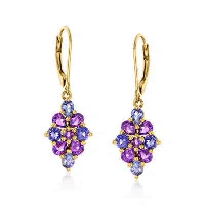 Ross-simons Multi-gemstone Floral Cluster Drop Earrings In 18kt Gold Over Sterling In Purple