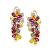 Ross-simons Multi-gemstone Floral Drop Earrings In 18kt Gold Over Sterling In Purple