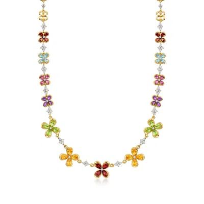 Ross-simons Multi-gemstone Floral Necklace In 18kt Gold Over Sterling In Pink