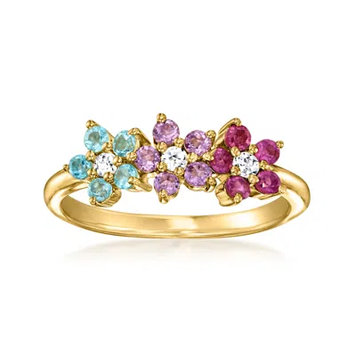 Ross-simons Multi-gemstone Floral Ring With Lab-grown Diamonds In 18kt Gold Over Sterling In Purple
